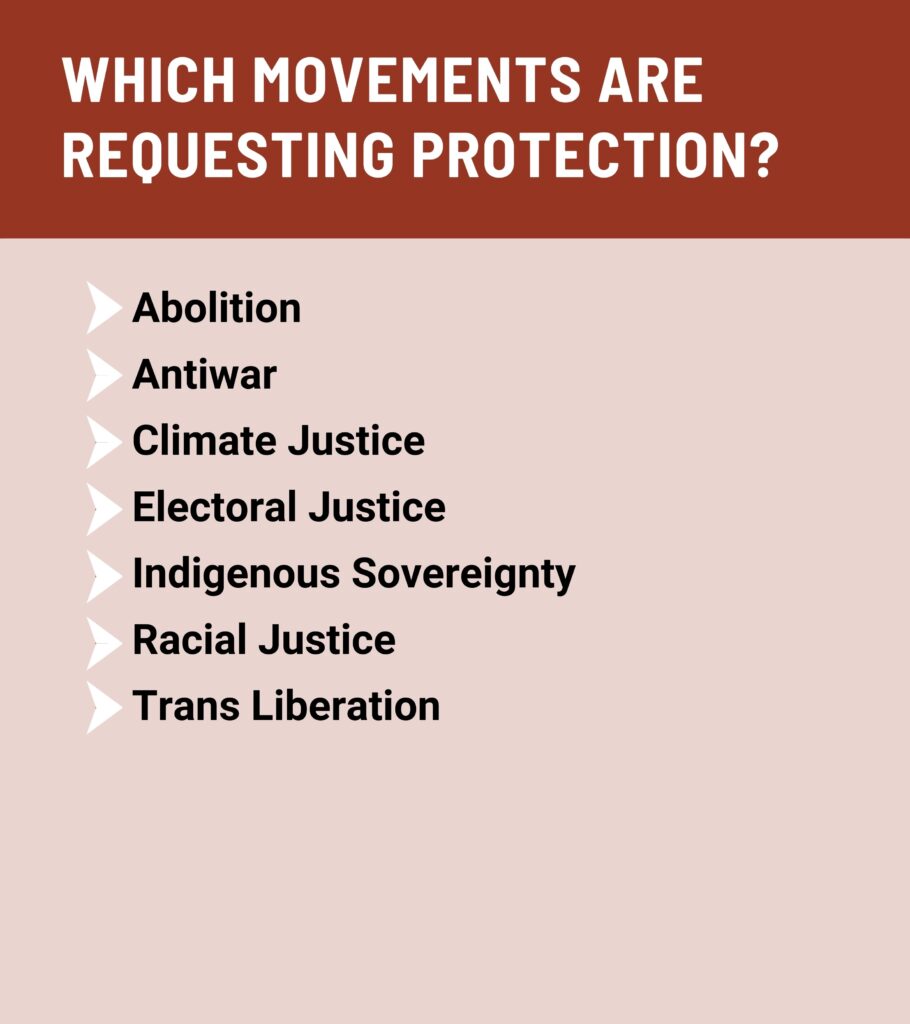 Which movements are requesting funding? Abolition, antiwar, climate justice, electoral justice, indigenous sovereignty, racial justice, trans liberation